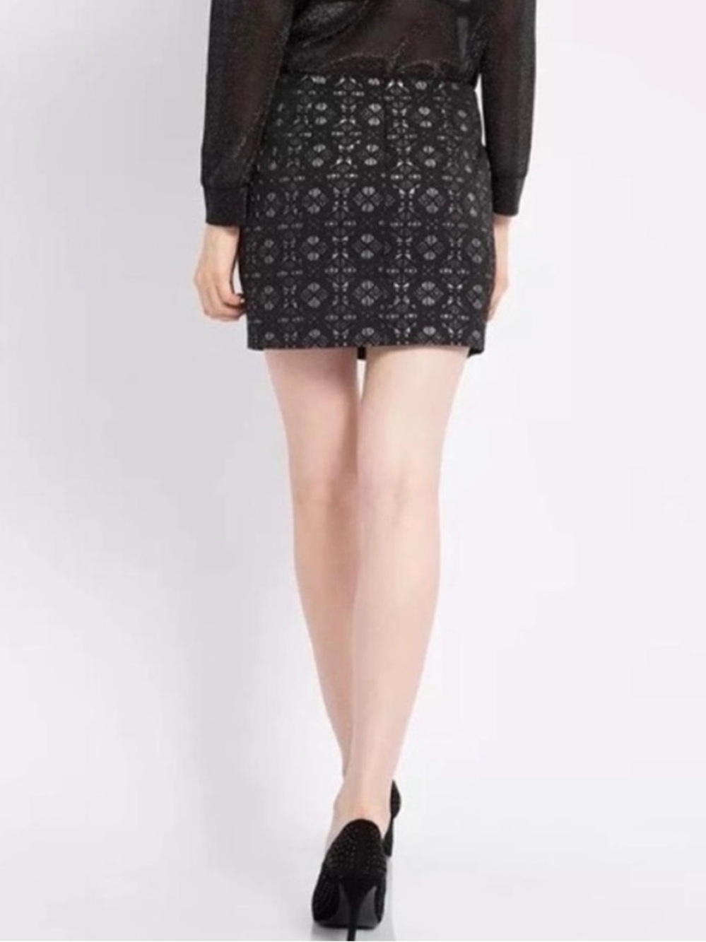 Maje Metallic Jacquard Black & Silver Mini Skirt